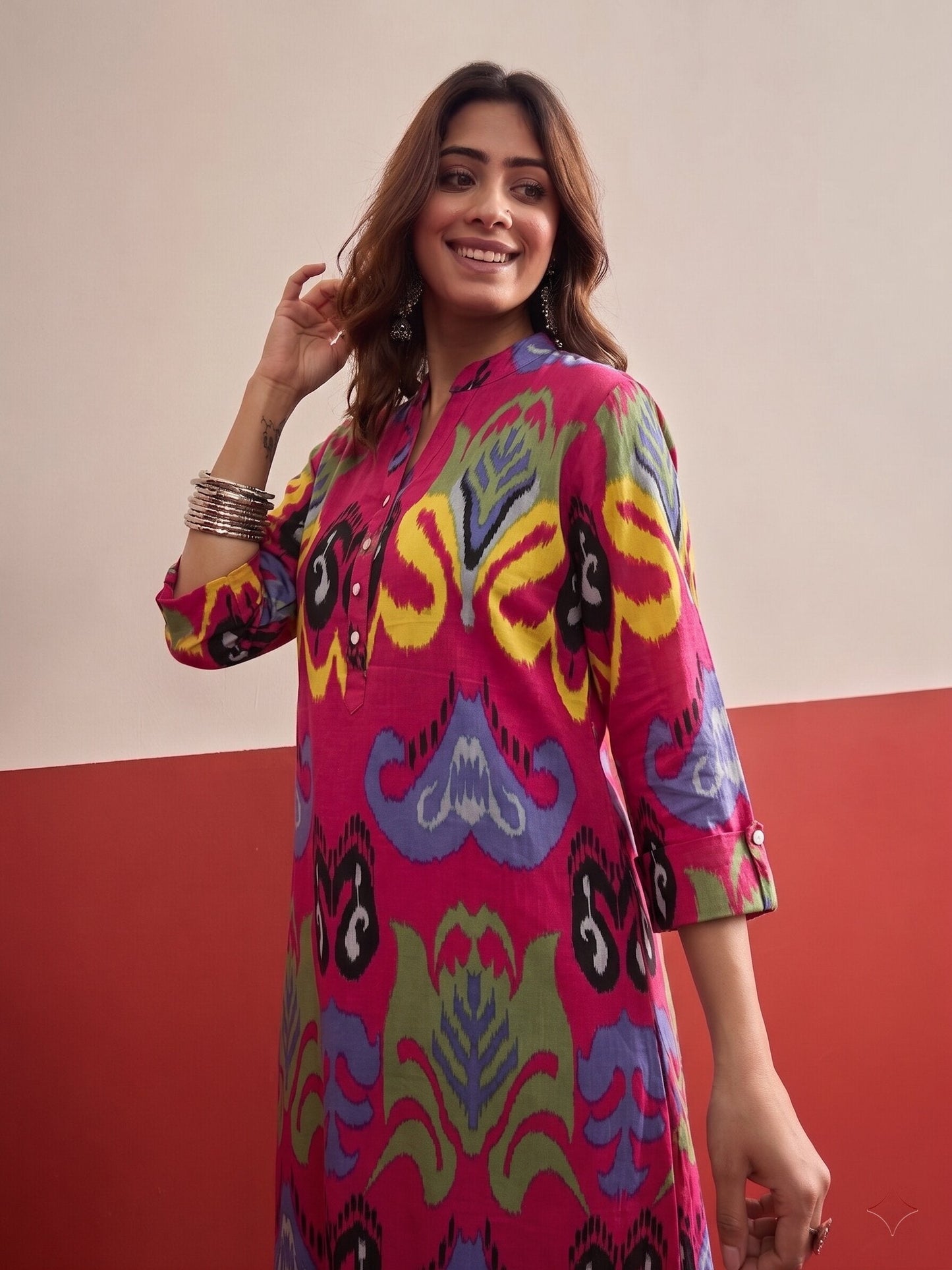 Pink Blue Ikat Afghani Set