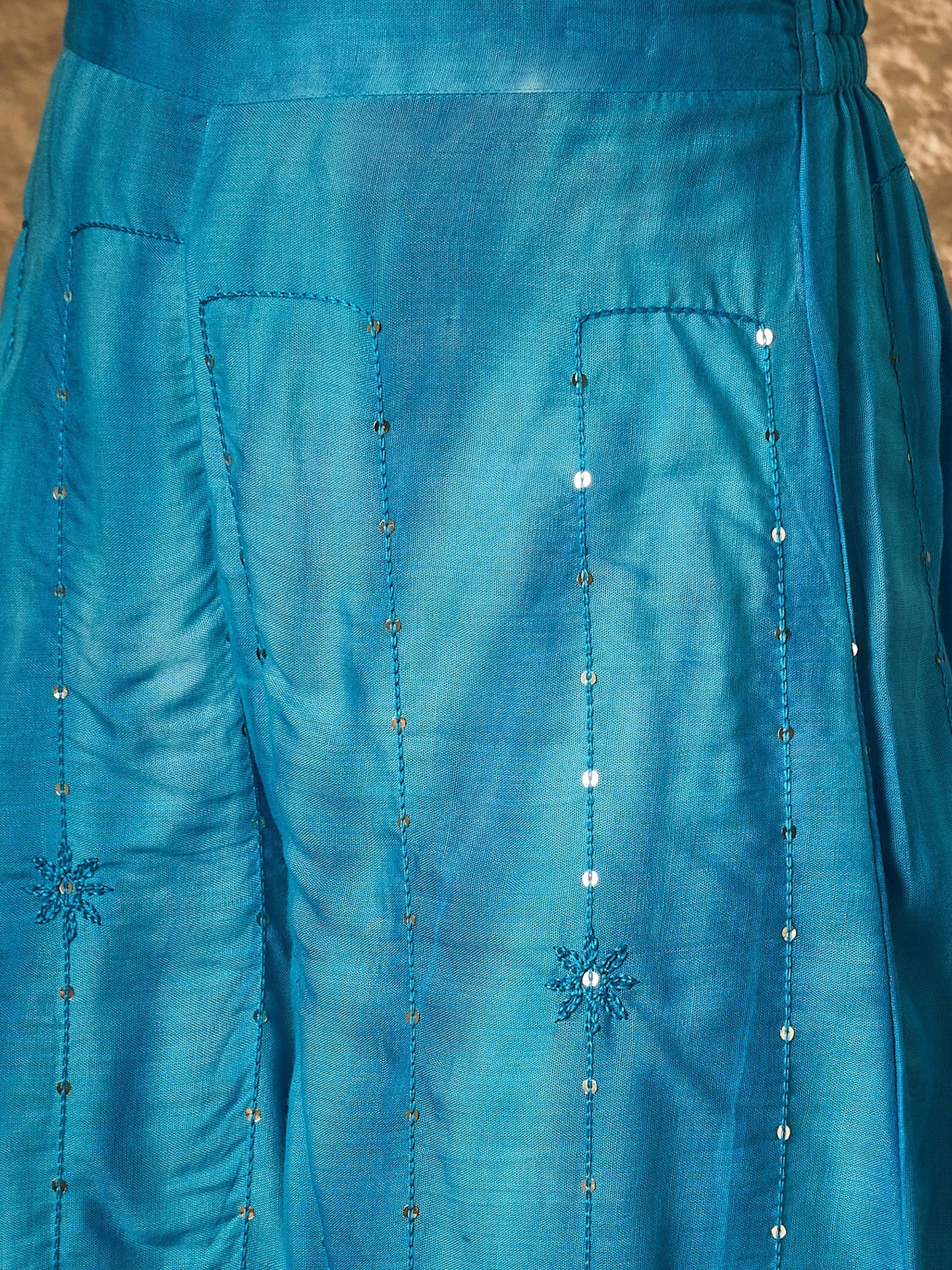 Cyan Blue Tie & Dye Anarkali Kurta Set
