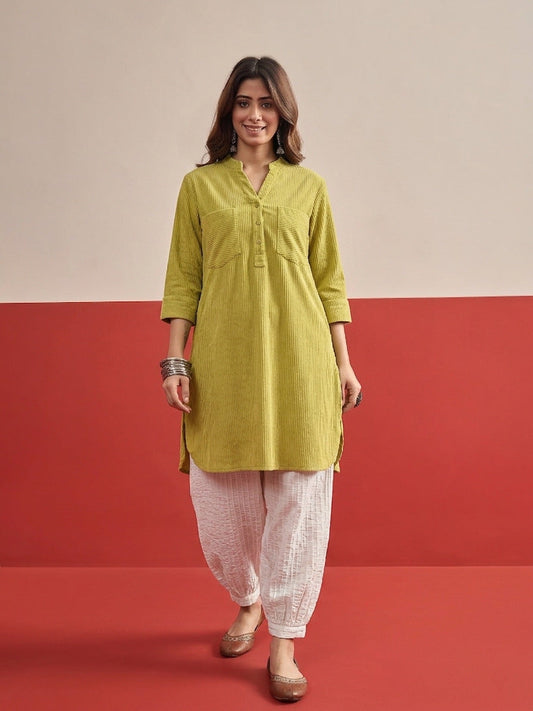 Lime Kurta White Afghani Salwar Set