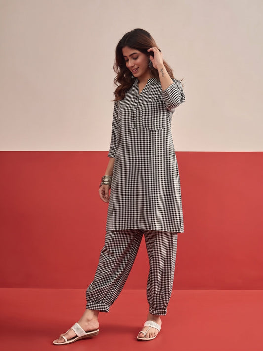 Black Small Check Afghani Set