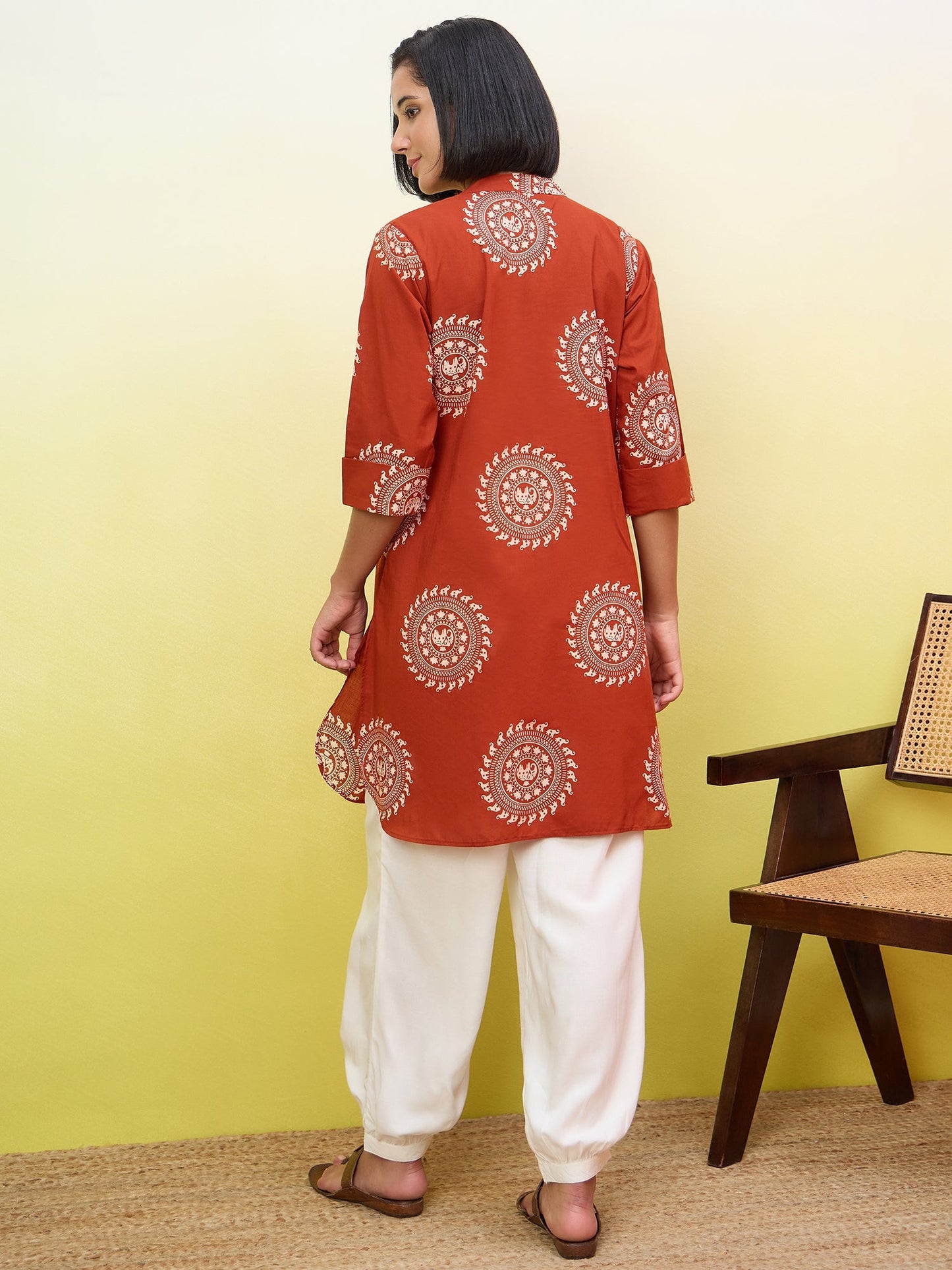 Rust Kurta White Afghani Set