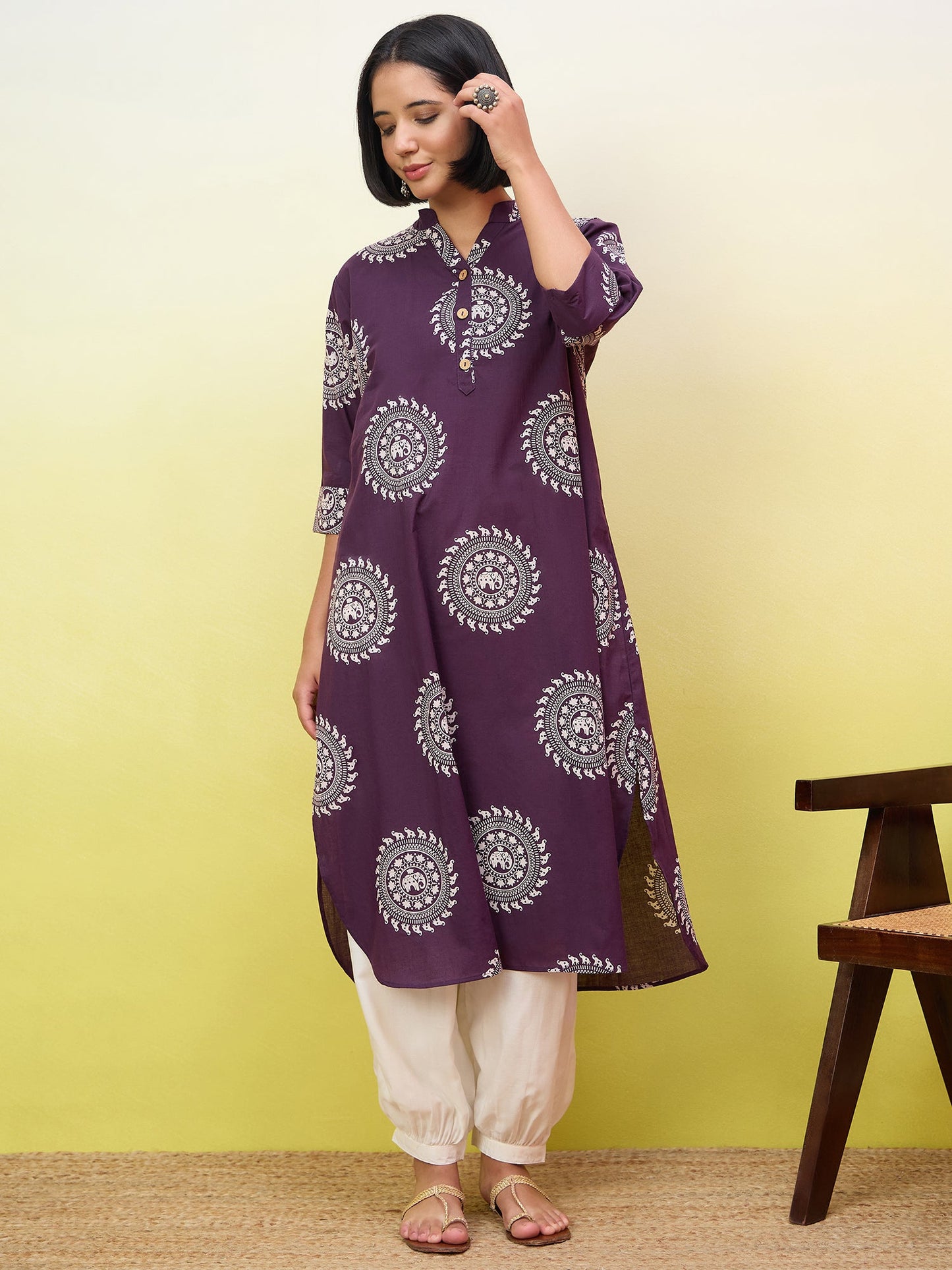 Purple Kurta White Afghani Set