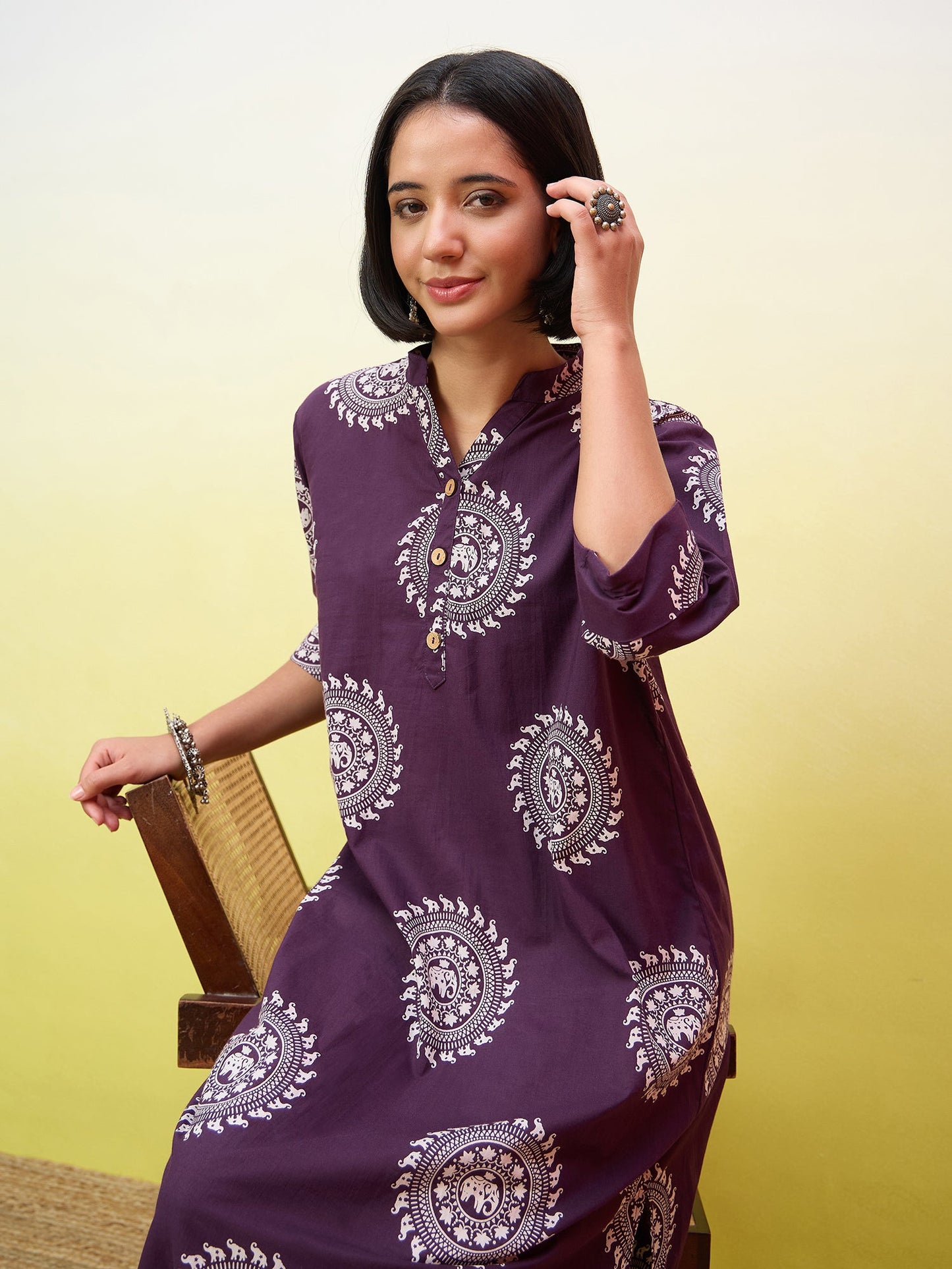 Purple Kurta White Afghani Set