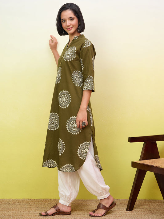 Green kurta White Afghani Set