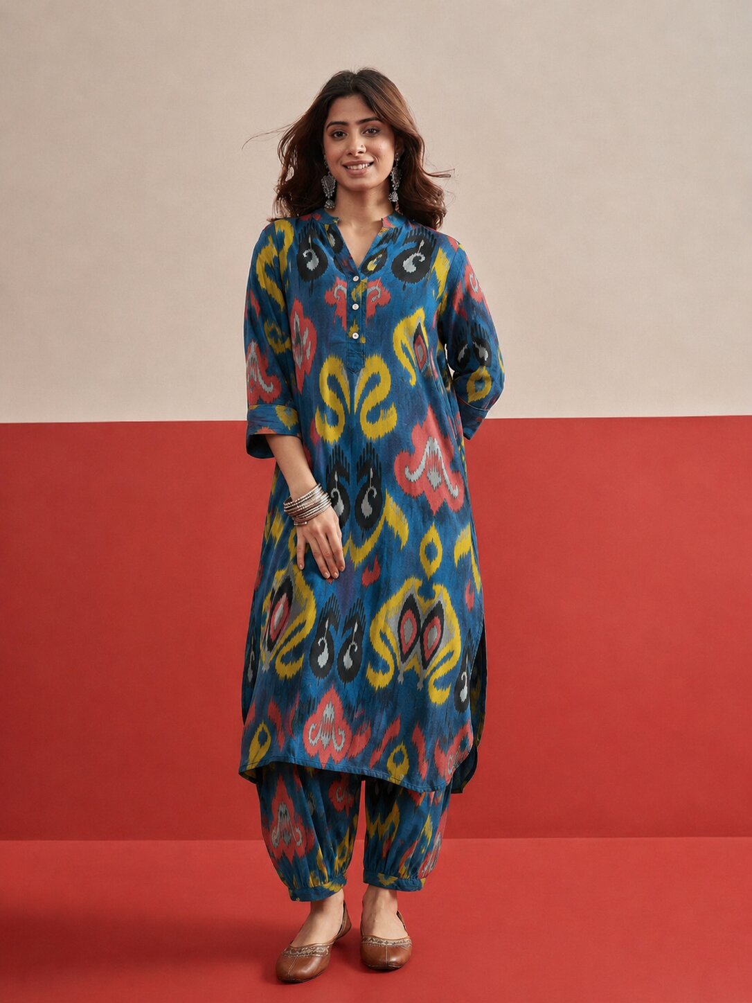 Blue Green Ikat Afghani Set