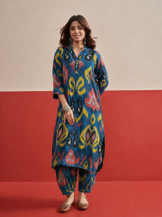 Blue Green Ikat Afghani Set