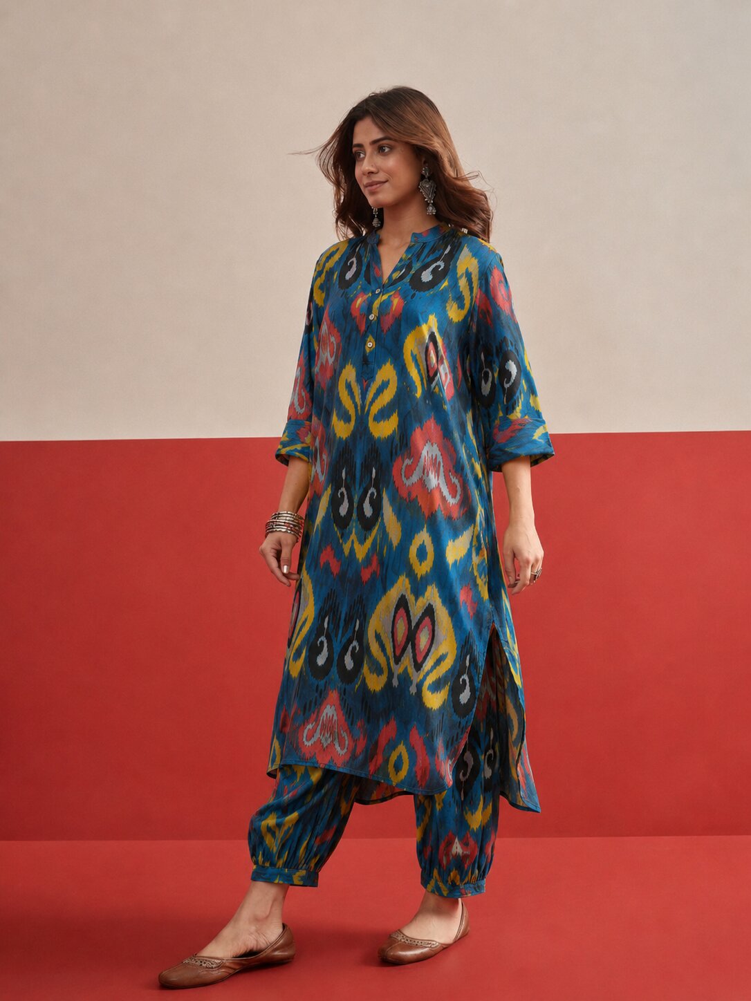Blue Green Ikat Afghani Set