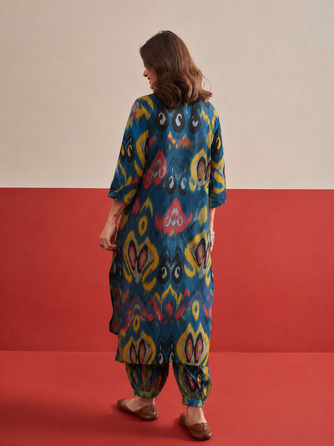 Blue Green Ikat Afghani Set