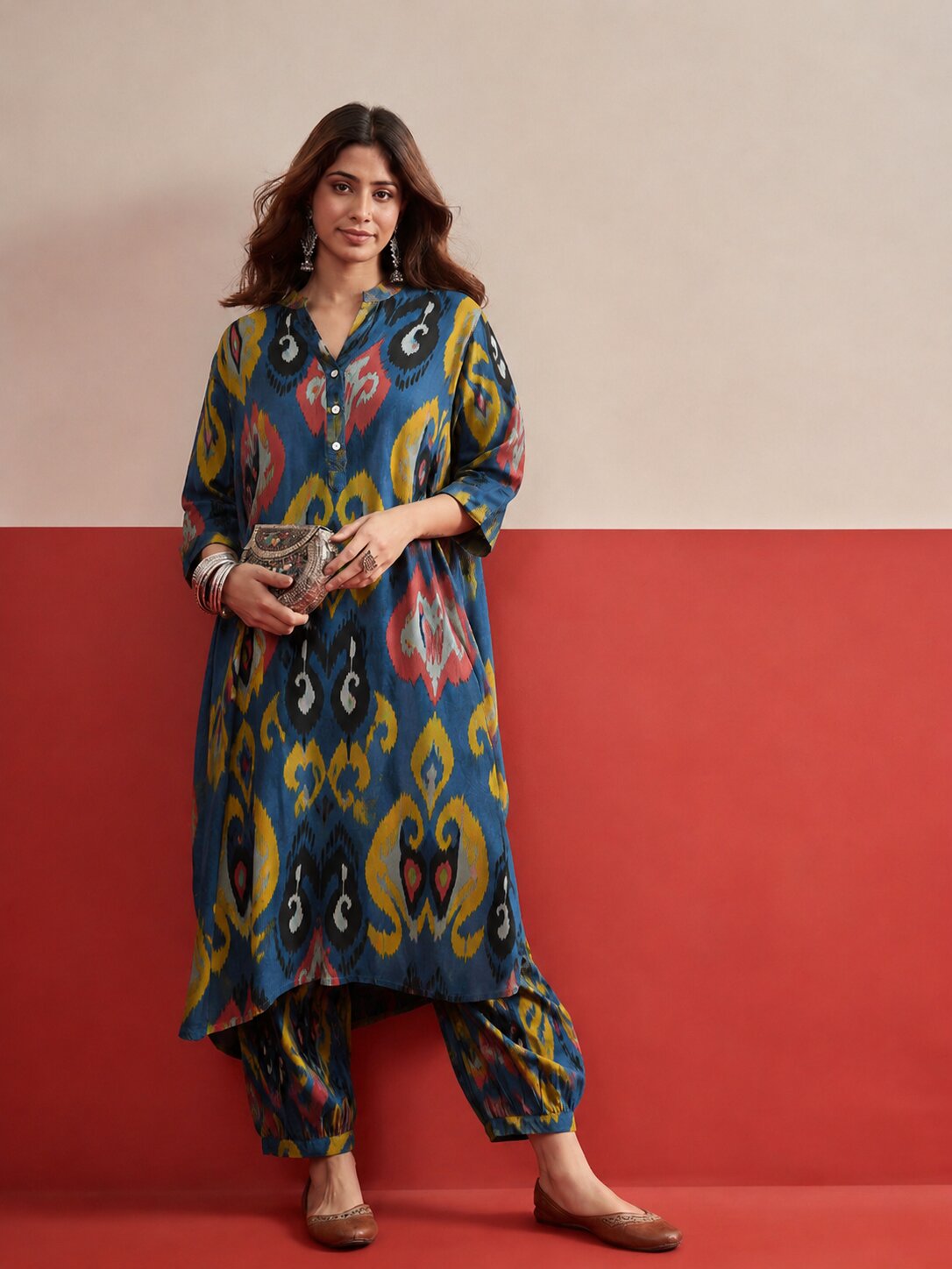 Blue Green Ikat Afghani Set