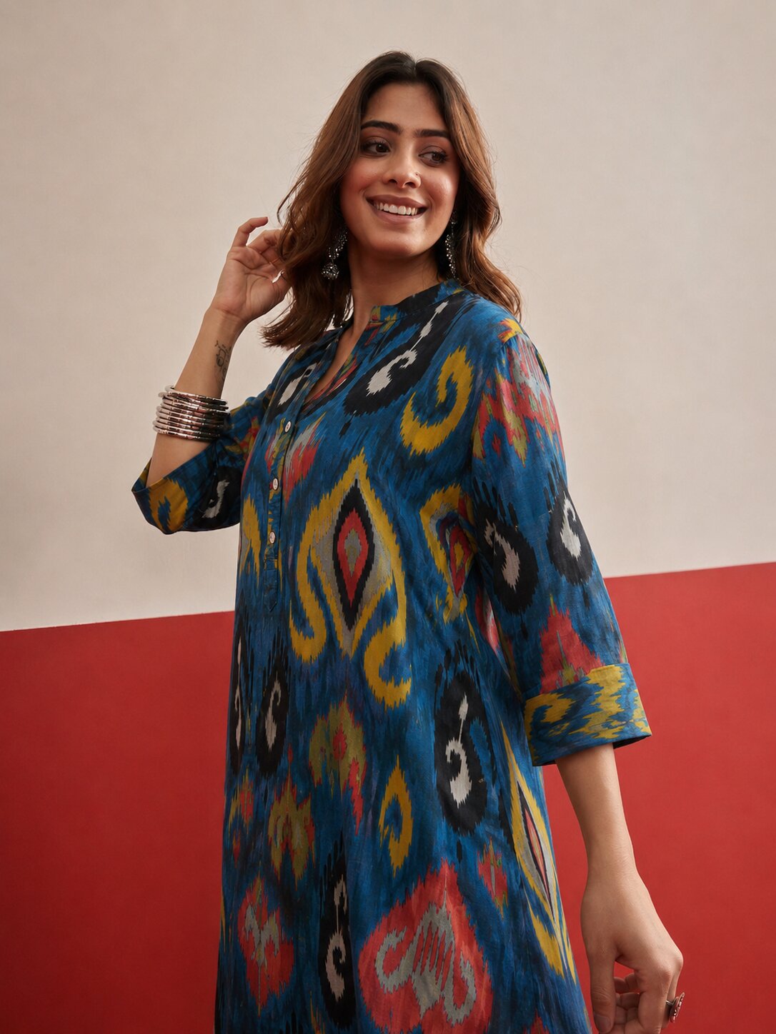 Blue Green Ikat Afghani Set