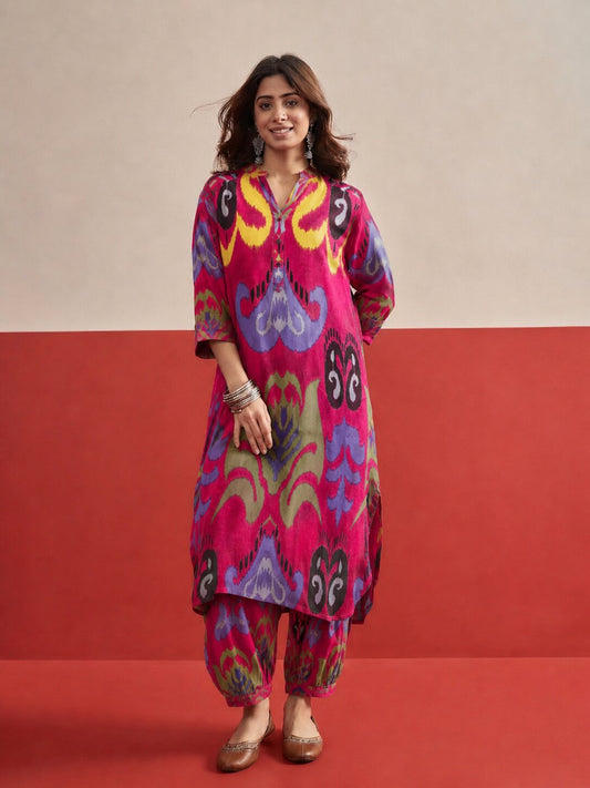 Pink Blue Ikat Afghani Set