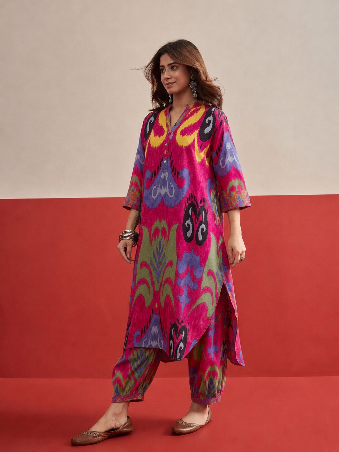 Pink Blue Ikat Afghani Set