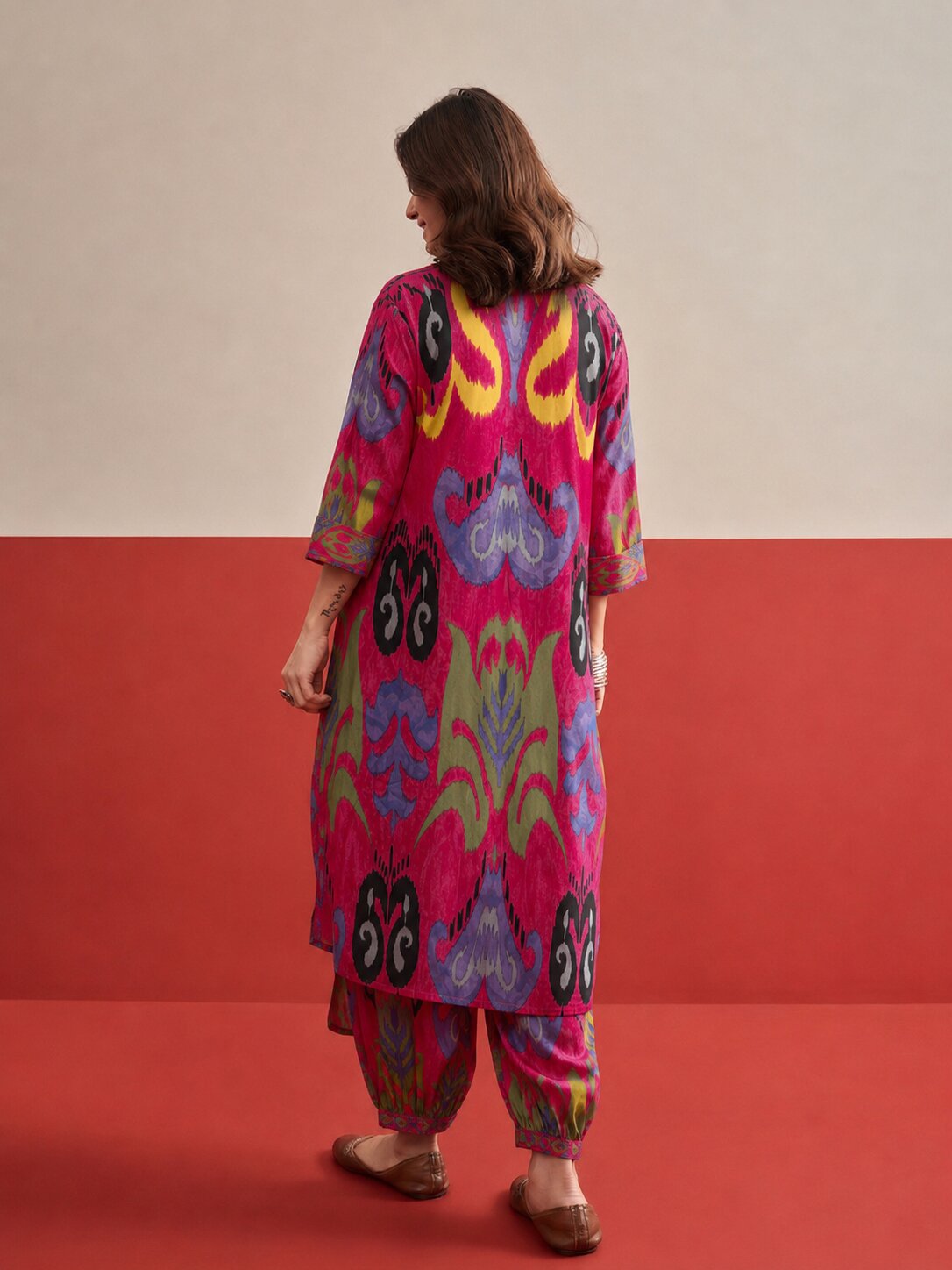 Pink Blue Ikat Afghani Set