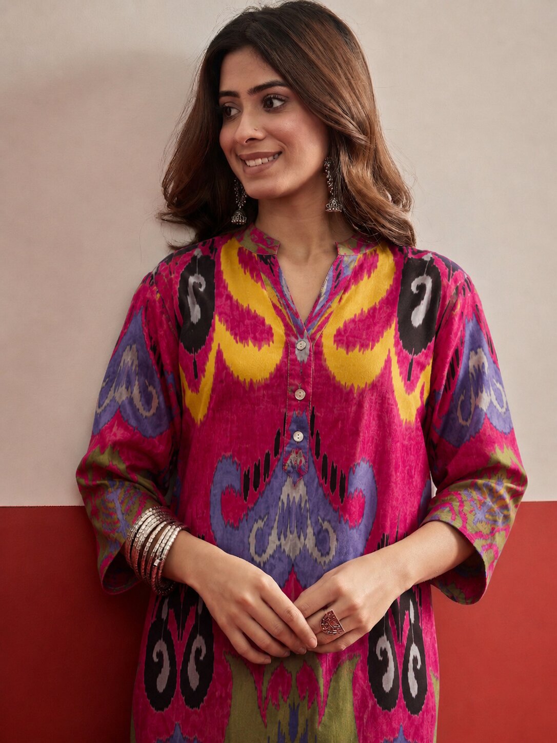 Pink Blue Ikat Afghani Set