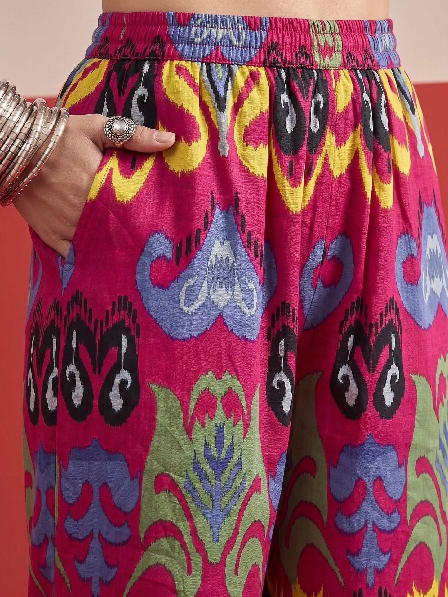 Pink Blue Ikat Afghani Set