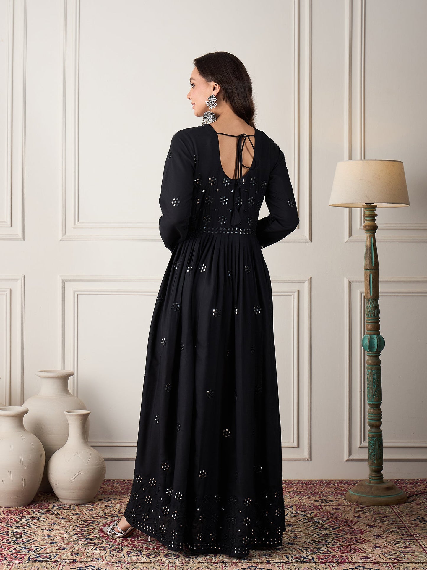 Black Mirror Work Long Anarkali Kurta