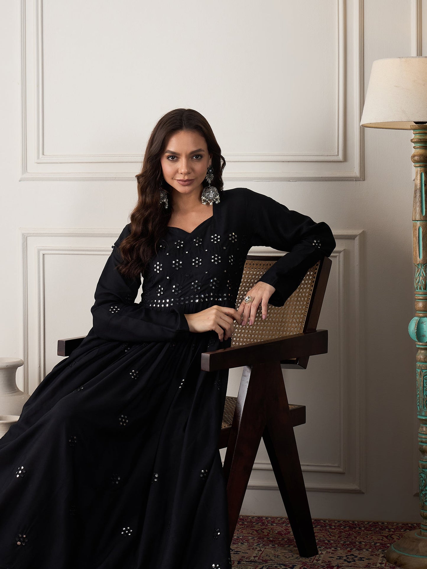 Black Mirror Work Long Anarkali Kurta