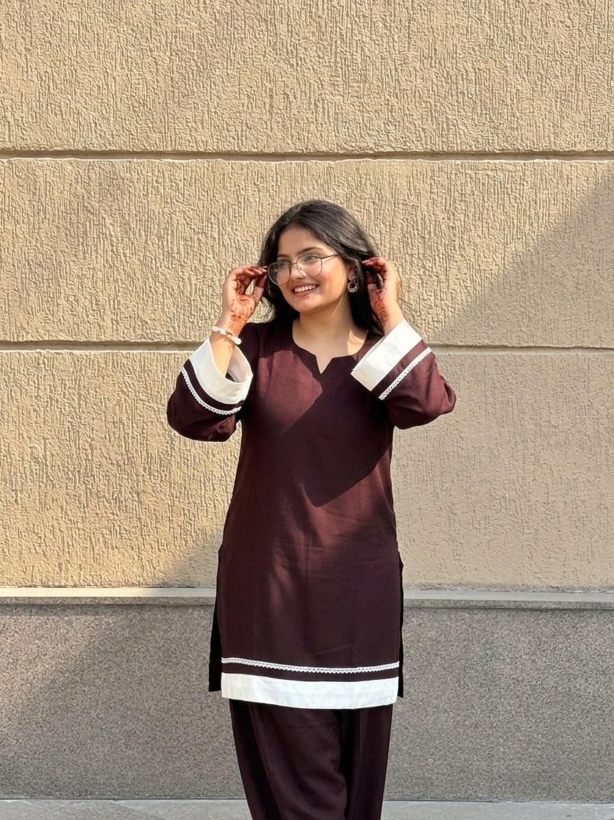 "Rhea" Cotton Co-ord Set with Contrast Lace