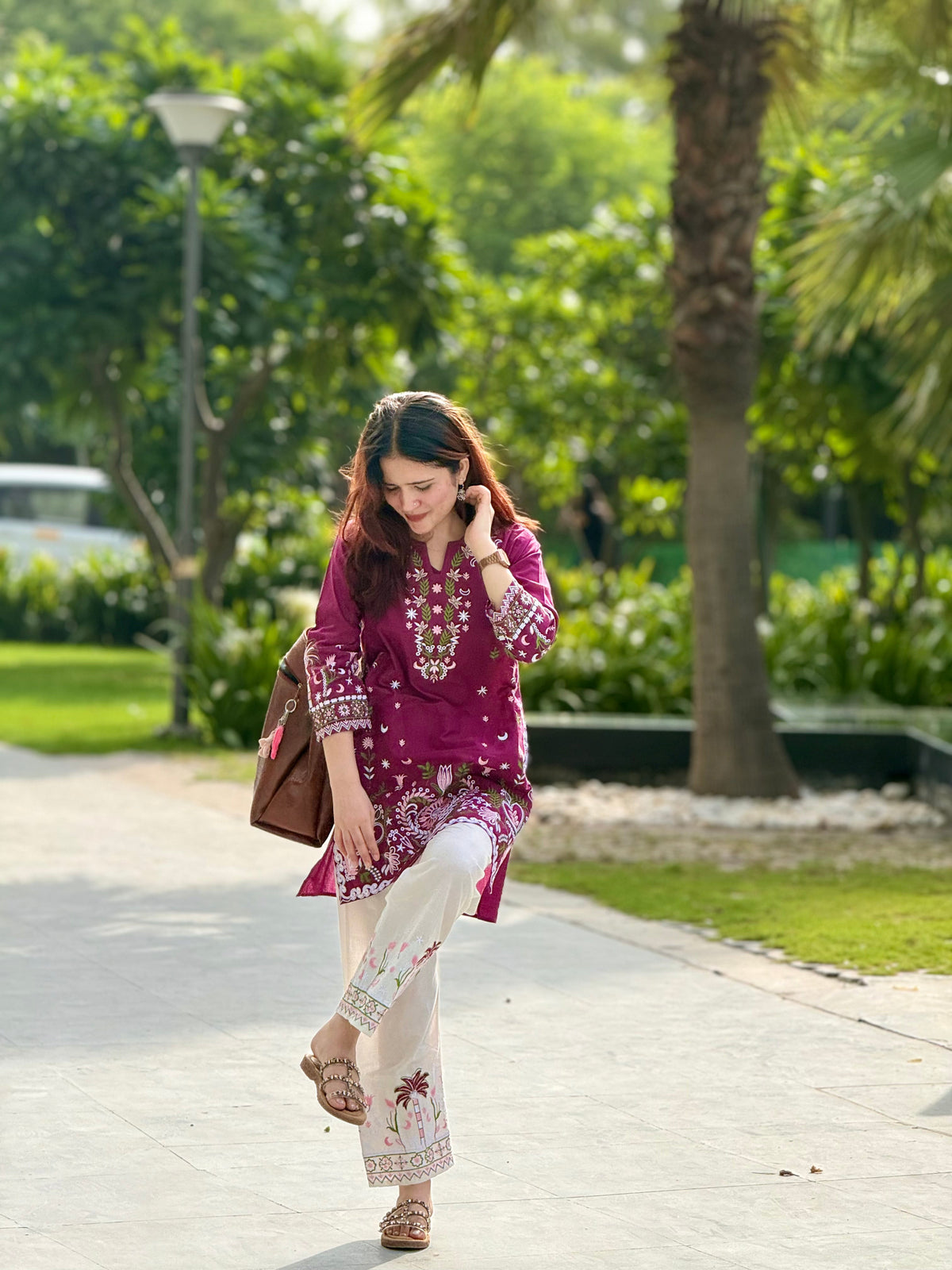 Magenta Floral Printed Kurta Set