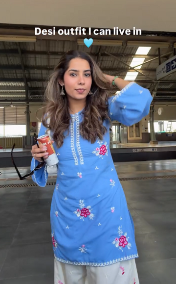 Sky Bloom Premium Modal Cotton Embroidered Kurta Set for Women