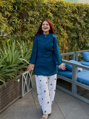Teal Blue Printed Farshi Suit